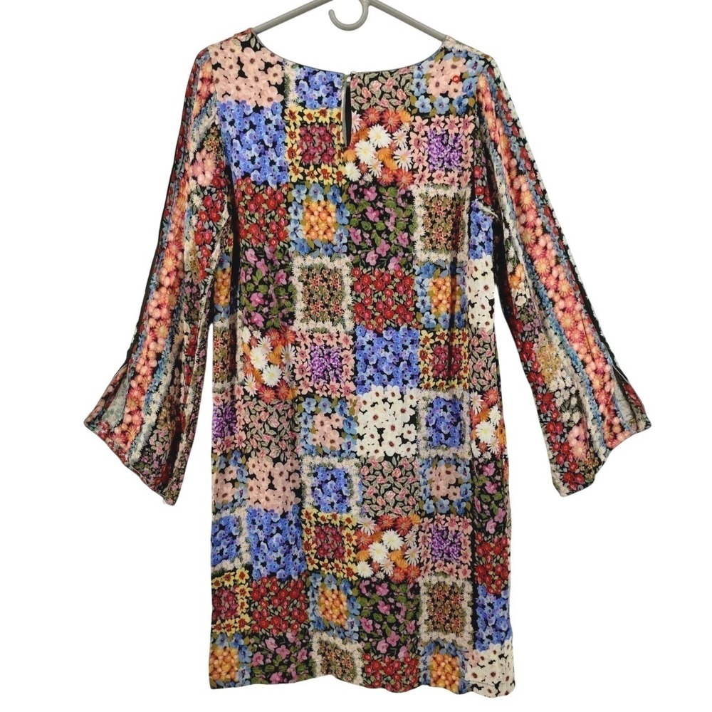 Johnny Was Patchwork Silk Shift Dress Luna Flare Sleeve Small Boho Festival - Picture 5 of 10